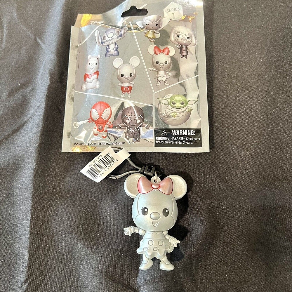 Disney 100 Platinum NEW * Silver Minnie Mouse Clip * Blind Bag Monogram Keychain